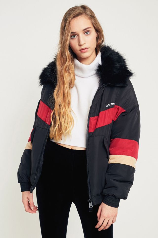 iets frans… Black Chevron Faux Fur Collar Ski Jacket | Urban Outfitters UK