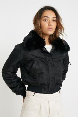 urban outfitters black fur jacket