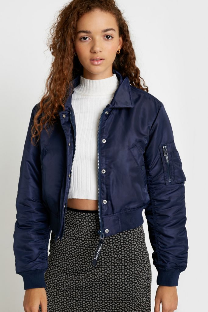 iets frans... Nova Faux Fur Collar Navy Bomber Jacket | Urban Outfitters UK