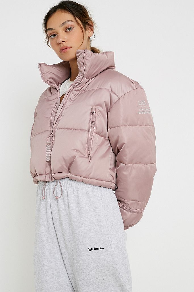 UO Satin Super Cropped Puffer Jacket | Urban Outfitters UK