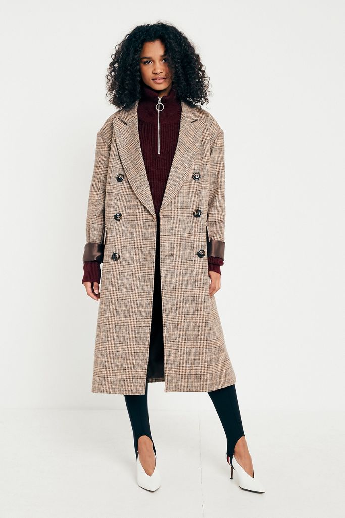 UO Camel Checked Double Breasted Wool Coat | Urban ...