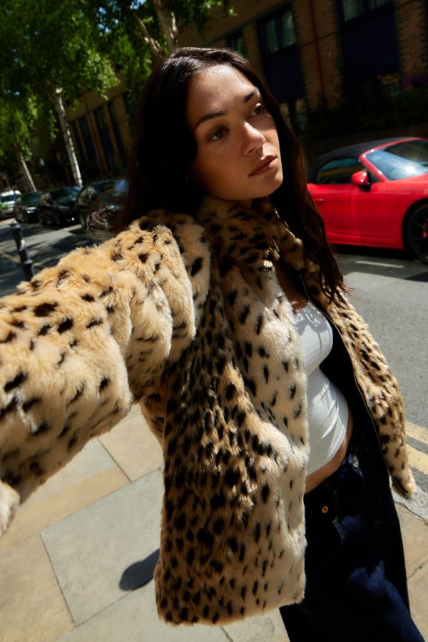 Slide View: 1: Silence + Noise Leopard Print Faux Fur Coat 