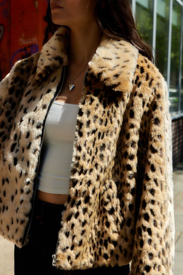 Slide View: 2: Silence + Noise Leopard Print Faux Fur Coat 