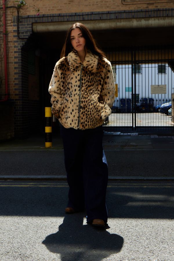 Slide View: 3: Silence + Noise Leopard Print Faux Fur Coat 