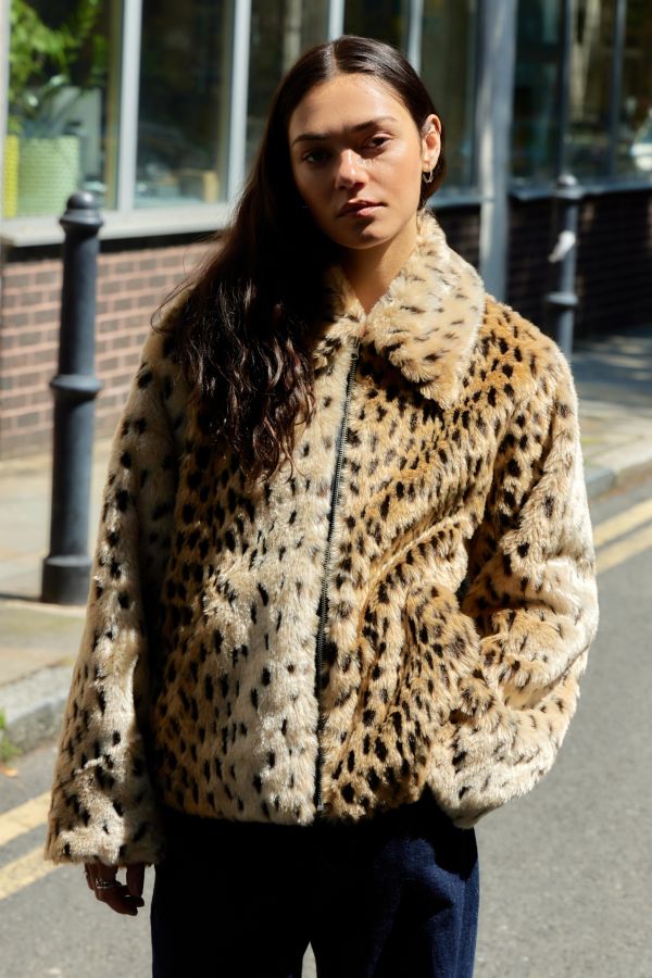 Slide View: 4: Silence + Noise Leopard Print Faux Fur Coat 