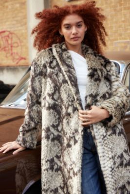 Silence + Noise Snake Print Faux Fur Maxi Coat