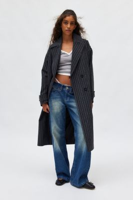 Silence + Noise Quinn Pinstripe Slouchy Coat