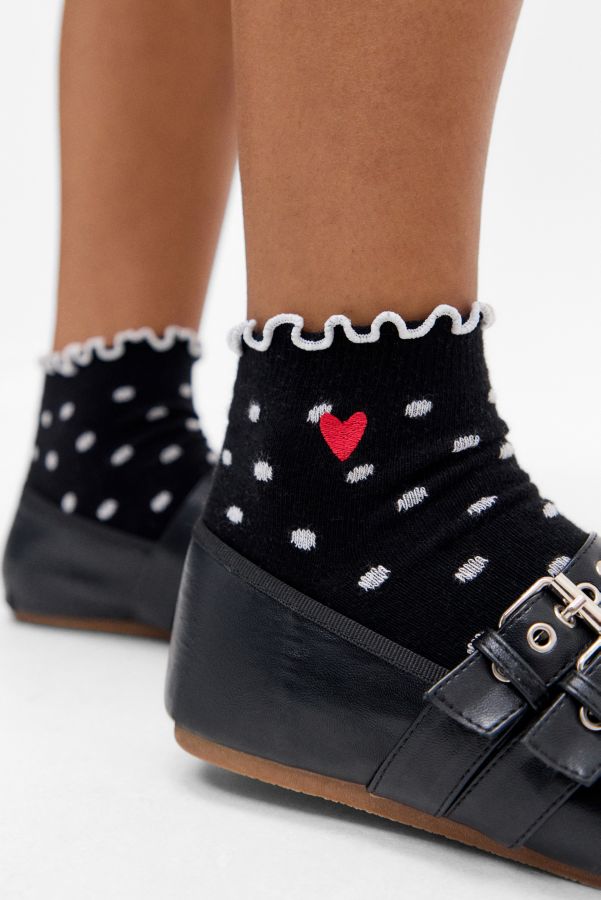 Slide View: 2: Out From Under Polka Dot Heart Lettuce-Edge socks