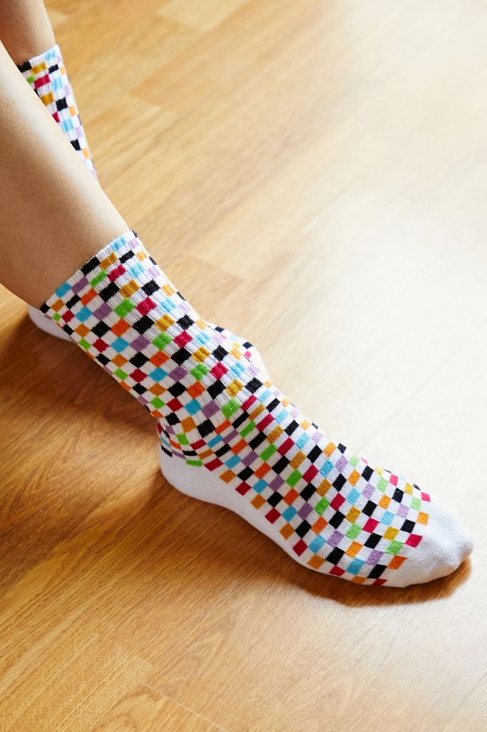 Colourful Checkerboard Crew Socks Urban Outfitters UK