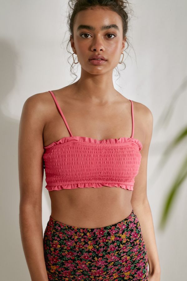 Uo Solid Shirred Bandeau Bikini Top Urban Outfitters Uk 1072