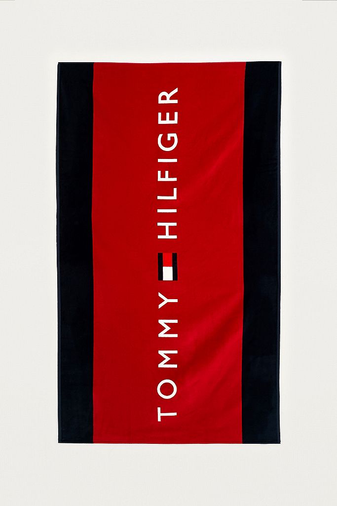 Tommy Hilfiger Red Logo Beach Towel | Urban Outfitters UK