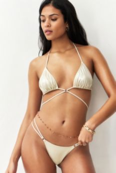 Slide View: 2: Out From Under Foil Teya Strappy Triangle Bikini Top