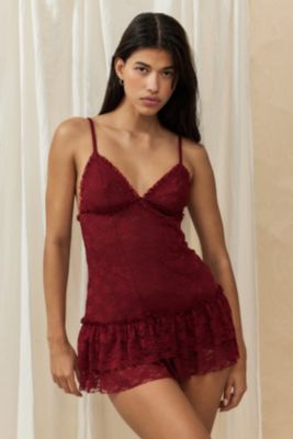 Out From Under Ruffle Y2K Sheer Lace Babydoll Dress