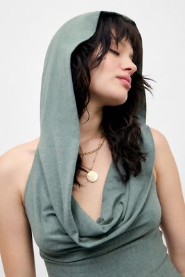 Silence + Noise Coyote Hooded Cowl Halter Top
