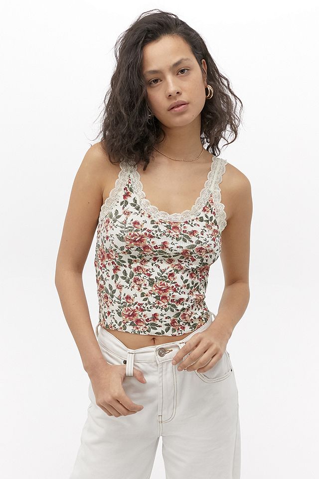 UO Floral Lace Trim Vest | Urban Outfitters UK