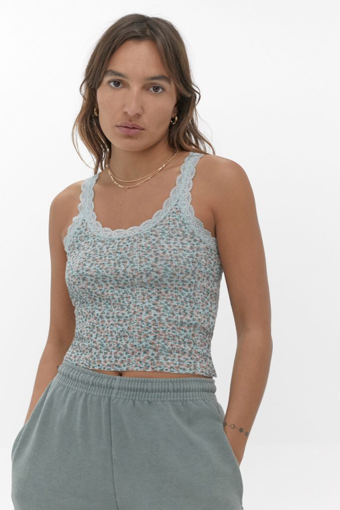 UO Gilet Ditsy floral en maille pointelle avec bordure en dentelle