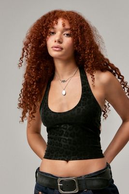 Silence + Noise Tyra Leopard Pleather Halter Top