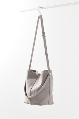 grey suede bucket bag