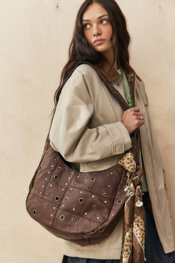 Slide View: 1: UO Faux Leather 90s Eyelet Slouch Bag