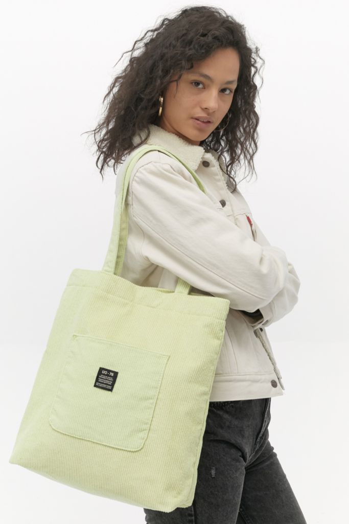 UO Corduroy Pocket Lime Tote Bag | Urban Outfitters UK