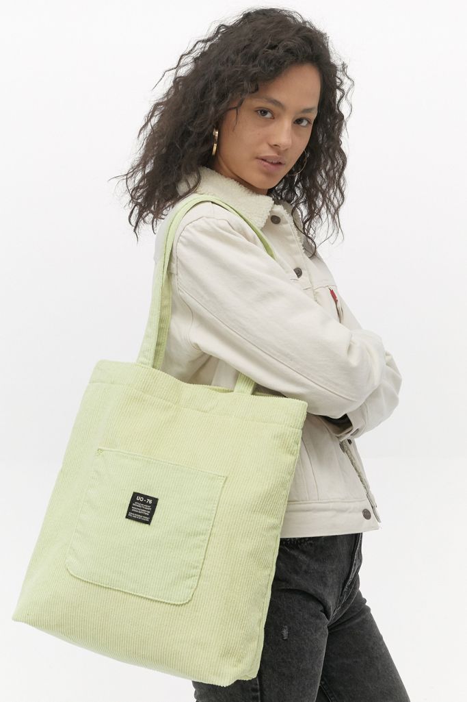 UO Corduroy Pocket Lime Tote Bag Urban Outfitters UK