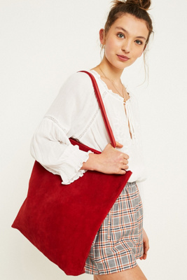 red suede tote bag