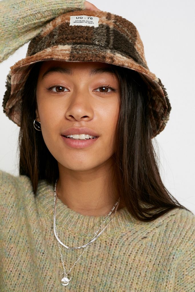 UO Check Teddy Bucket Hat Urban Outfitters UK