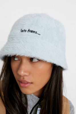 blue fluffy bucket hat