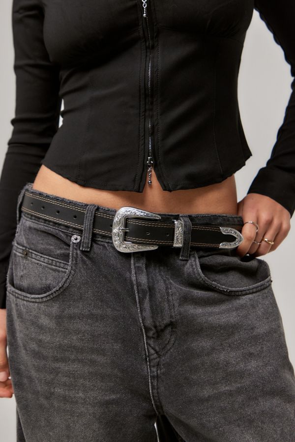 Slide View: 1: Ceinture western en cuir cousu UO Cassidy