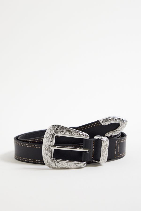 Slide View: 2: Ceinture western en cuir cousu UO Cassidy