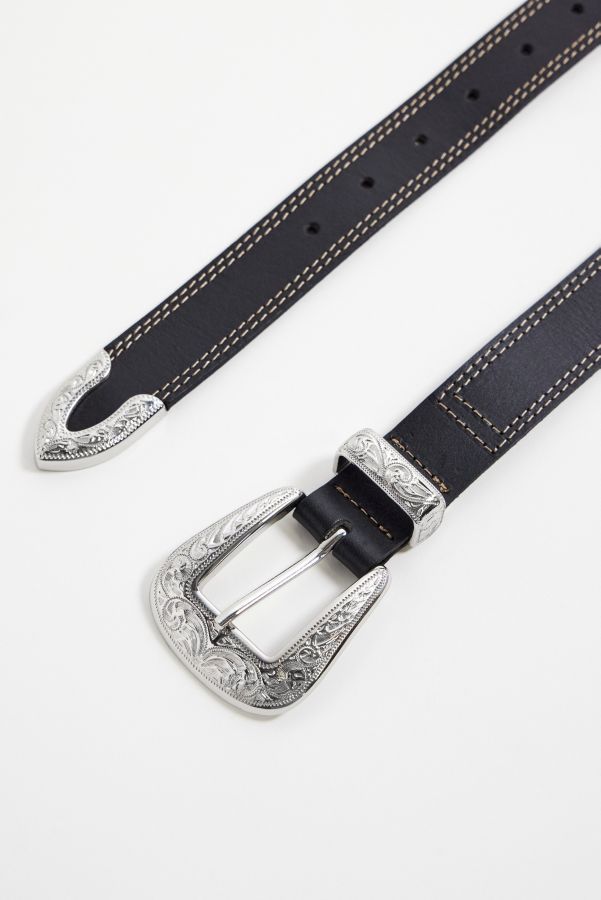 Slide View: 3: Ceinture western en cuir cousu UO Cassidy