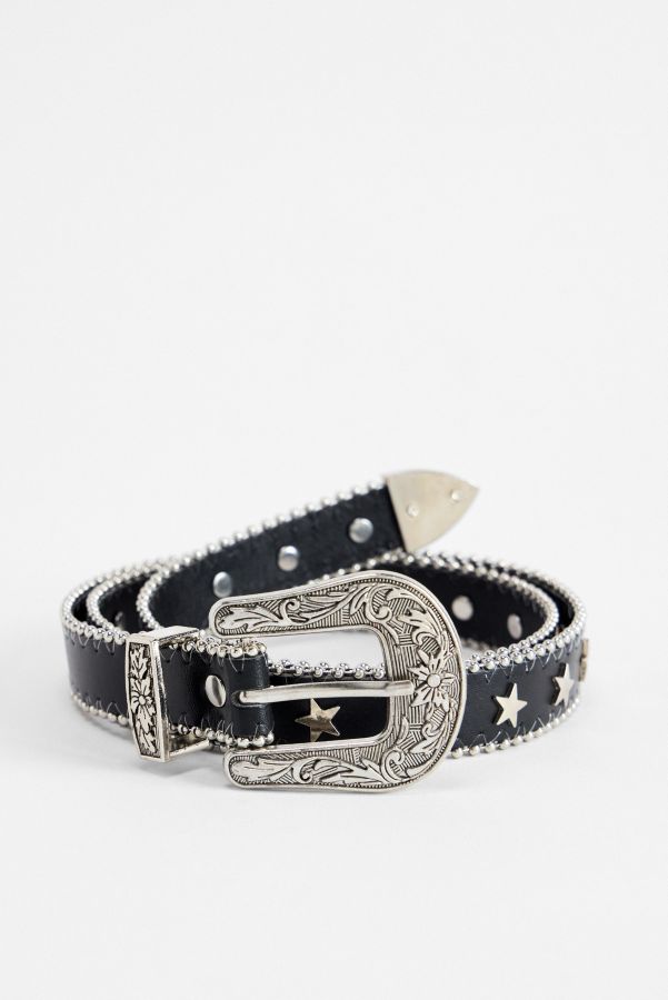 Slide View: 2: UO Star Eyelet Skinny Faux Leather Belt