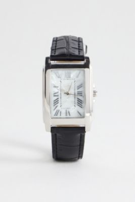 Montre Rectangulaire en Cuir Noir