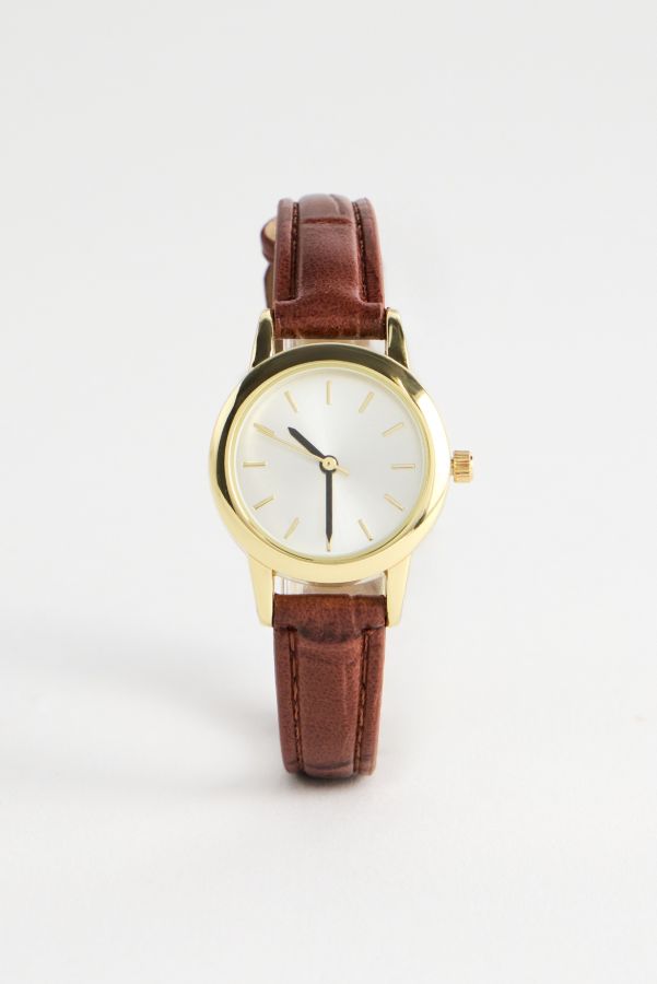 Slide View: 1: Montre Cercle en Cuir Marron