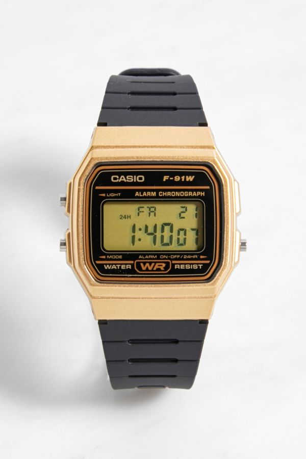 Casio F91W Vintage Black & Gold Watch | Urban Outfitters UK