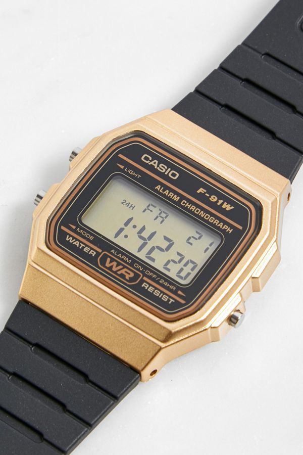 Casio F91W Vintage Black & Gold Watch | Urban Outfitters UK