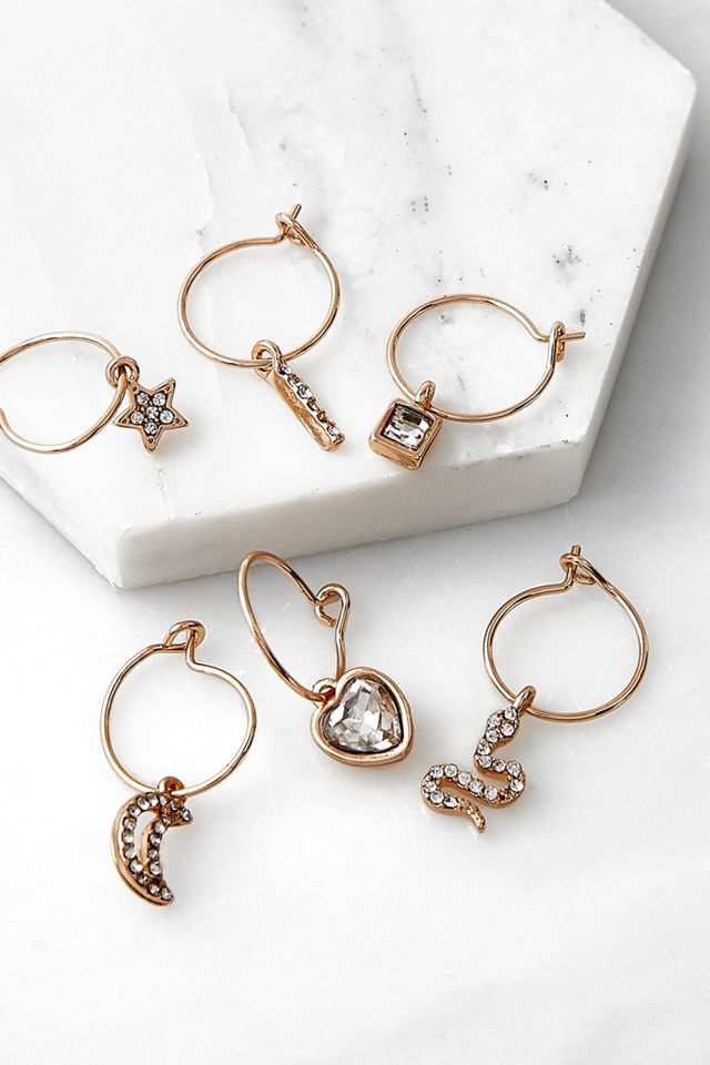 Charli Rhinestone Charm Hoop Earrings 6Pack Urban Outfitters UK