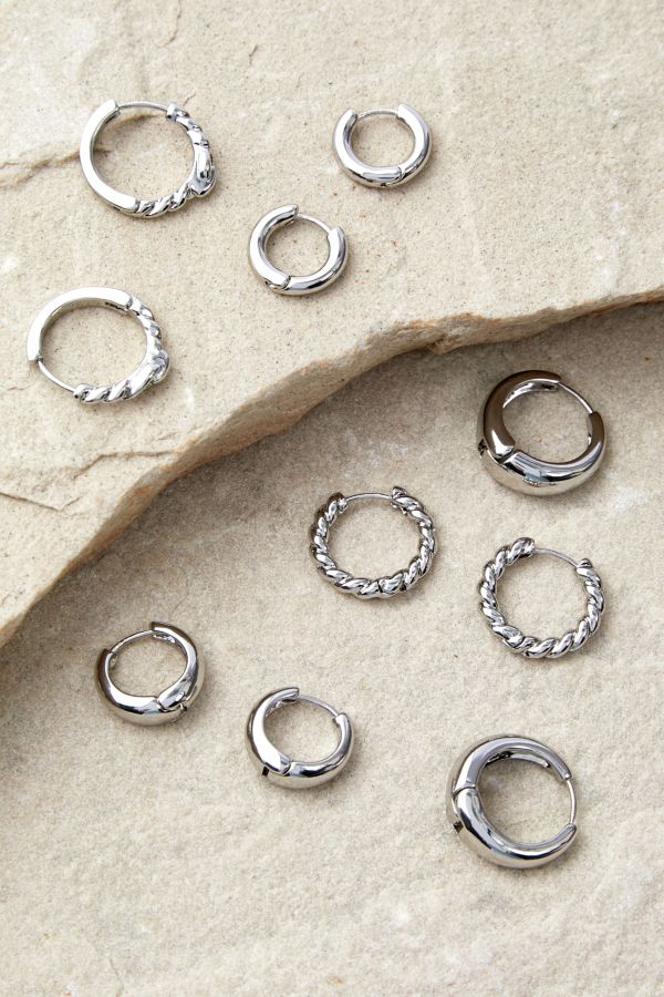 Slide View: 1: Silence + Noise Silver Hoop Earrings 5-Pack