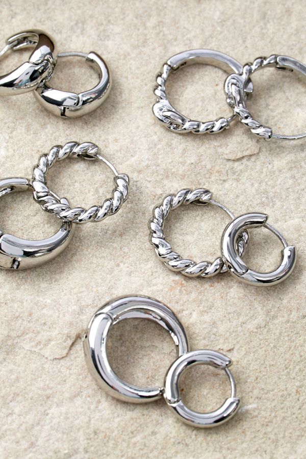 Slide View: 2: Silence + Noise Silver Hoop Earrings 5-Pack