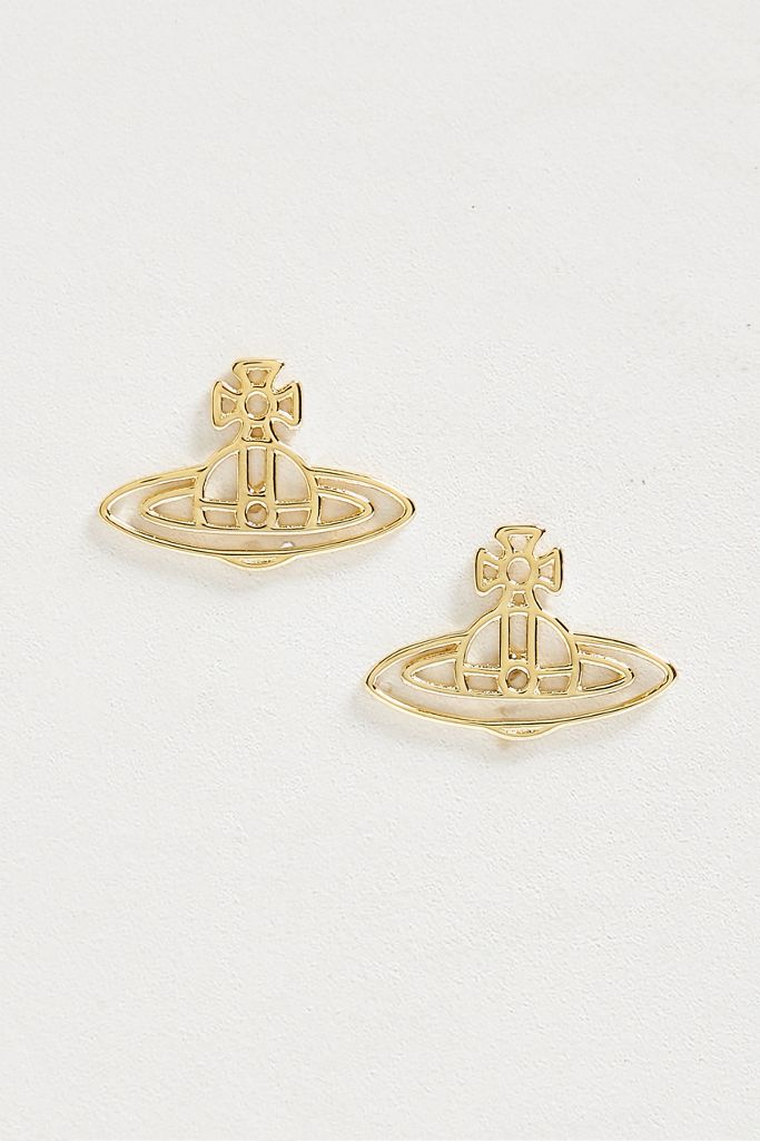 Vivienne Westwood Thin Lines Gold Flat Orb Stud Earrings | Urban ...