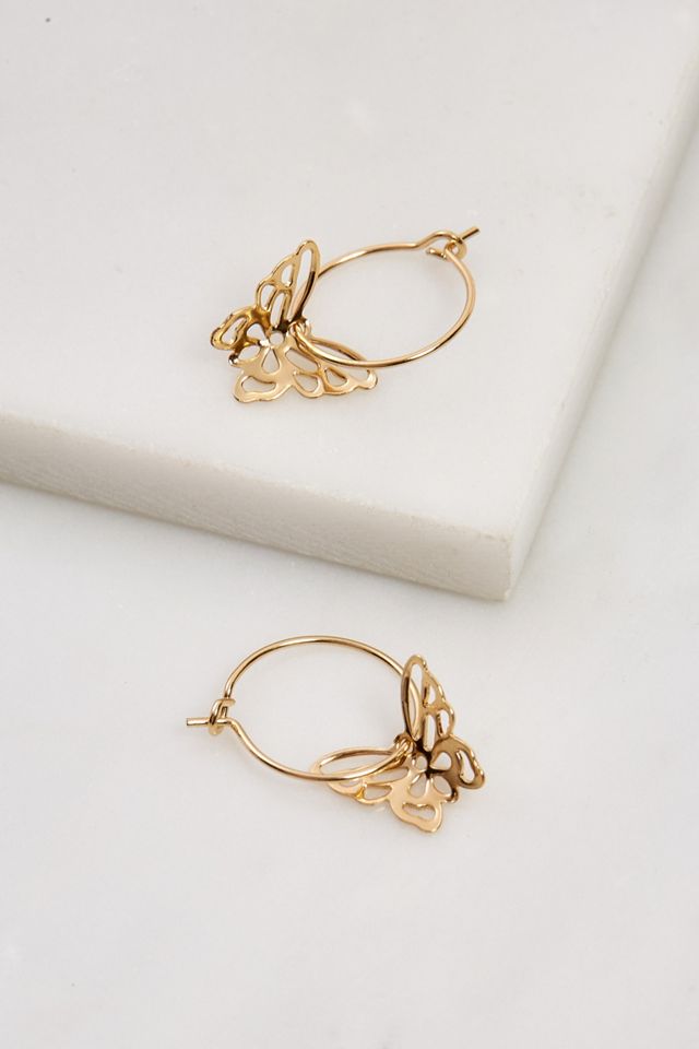 Delicate Butterfly Charm Hoop Earrings | Urban Outfitters UK