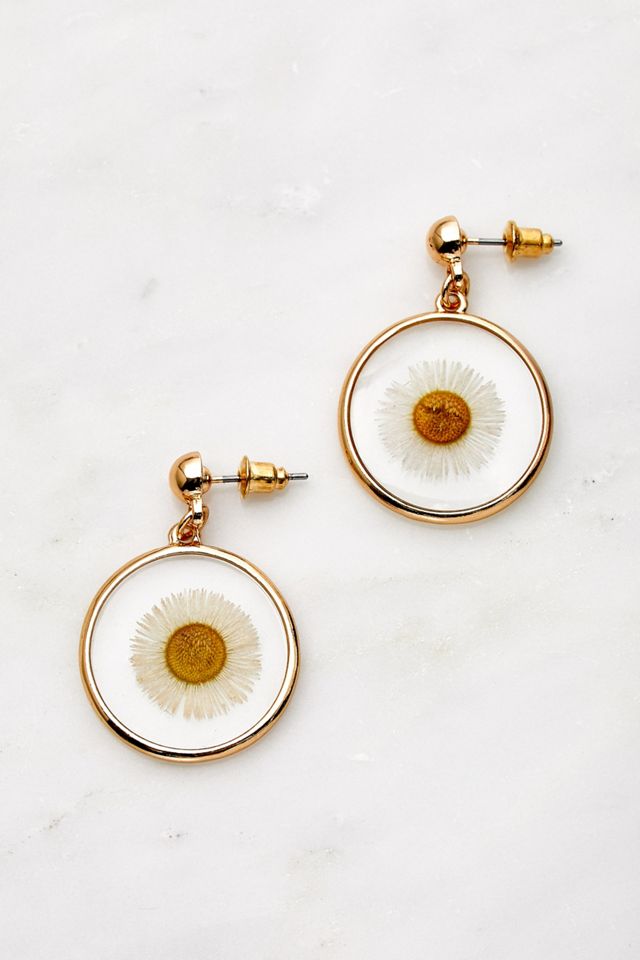 Pressed Daisy Drop Earrings Urban Outfitters UK