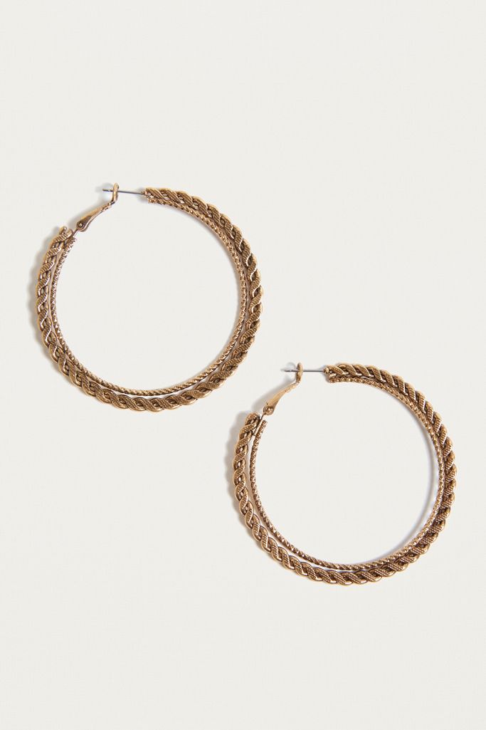 Vintage Inspired Large Double Plaited Hoop Earrings Urban Outfitters FR