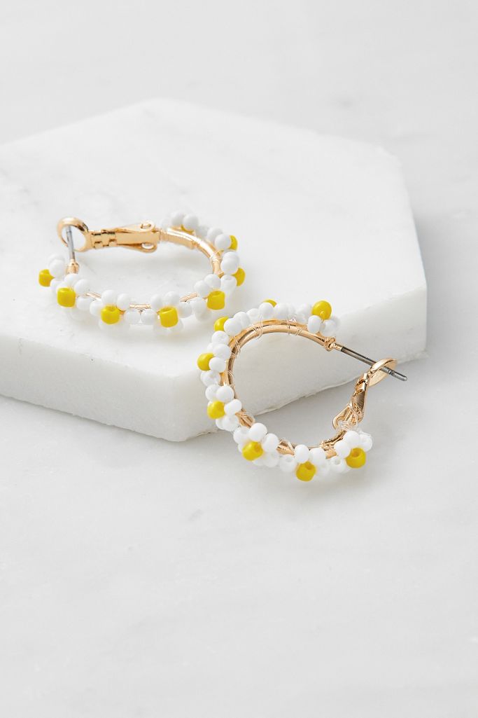 Beaded Flower Hoop Earrings Urban Outfitters UK