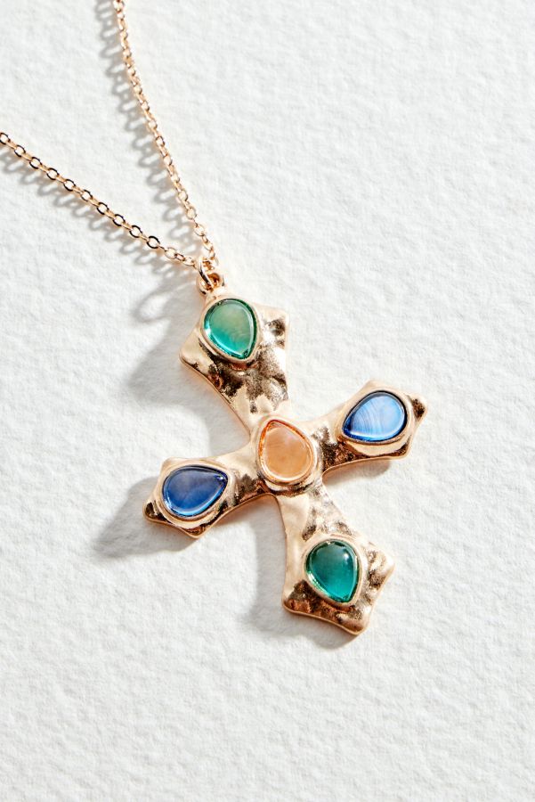 Slide View: 1: Silence + Noise Multicoloured Gem Cross Necklace