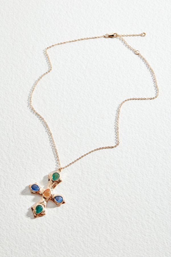 Slide View: 3: Silence + Noise Multicoloured Gem Cross Necklace