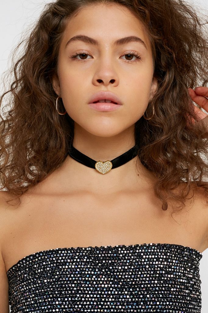 Diamante Heart Choker Necklace Urban Outfitters UK
