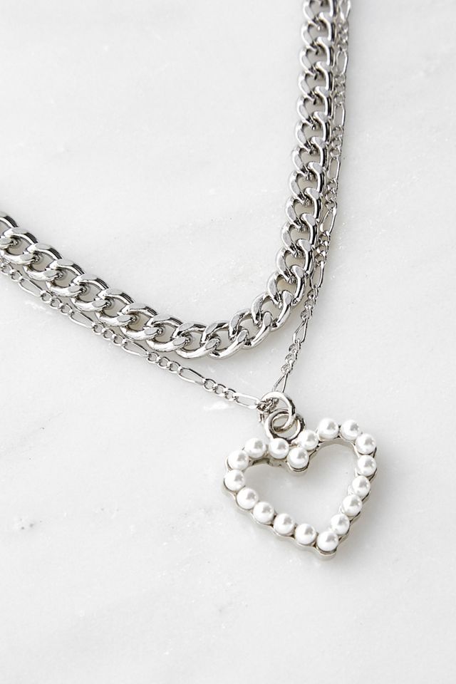 Pearl Heart Charm Layered Necklace Urban Outfitters UK