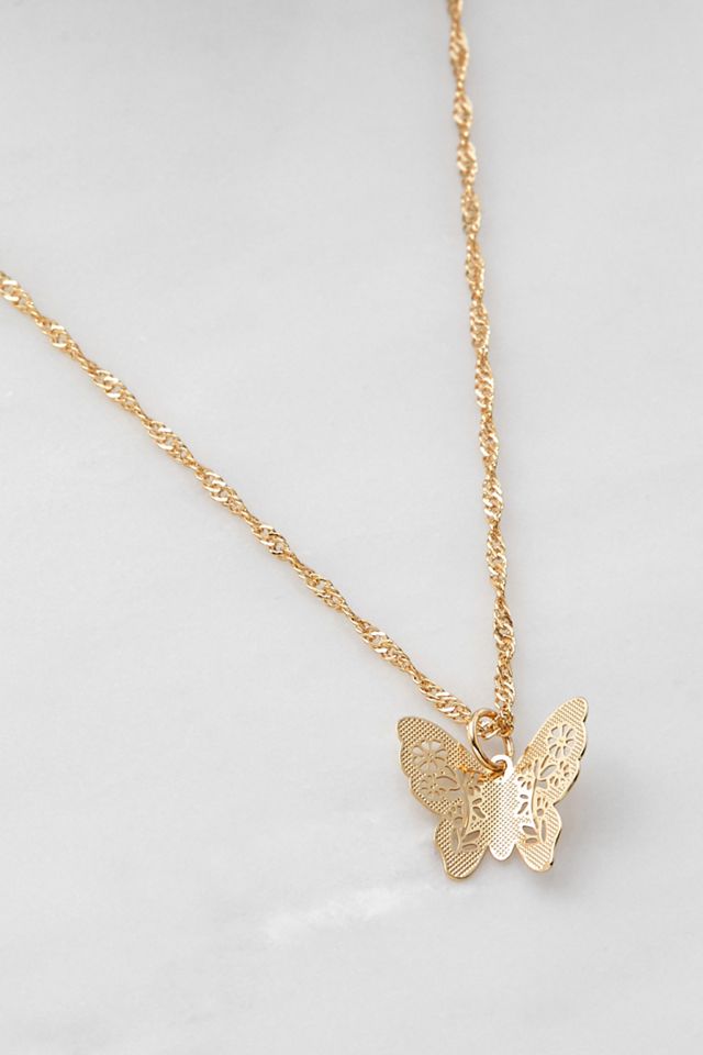 Delicate Butterfly Pendant Necklace Urban Outfitters UK