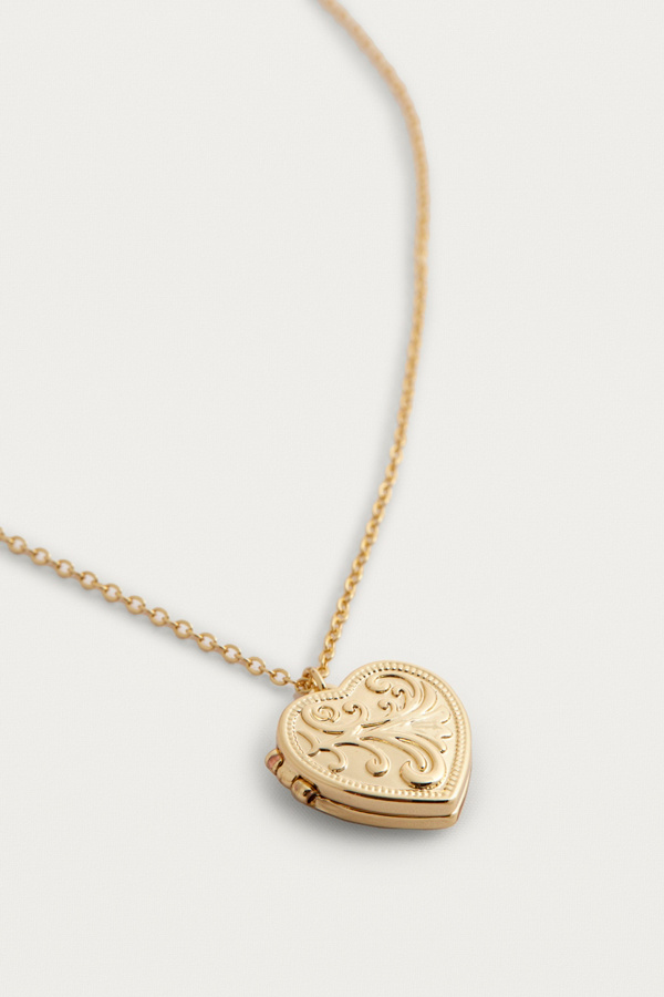 Premium Engraved Heart Locket Necklace Urban Outfitters UK